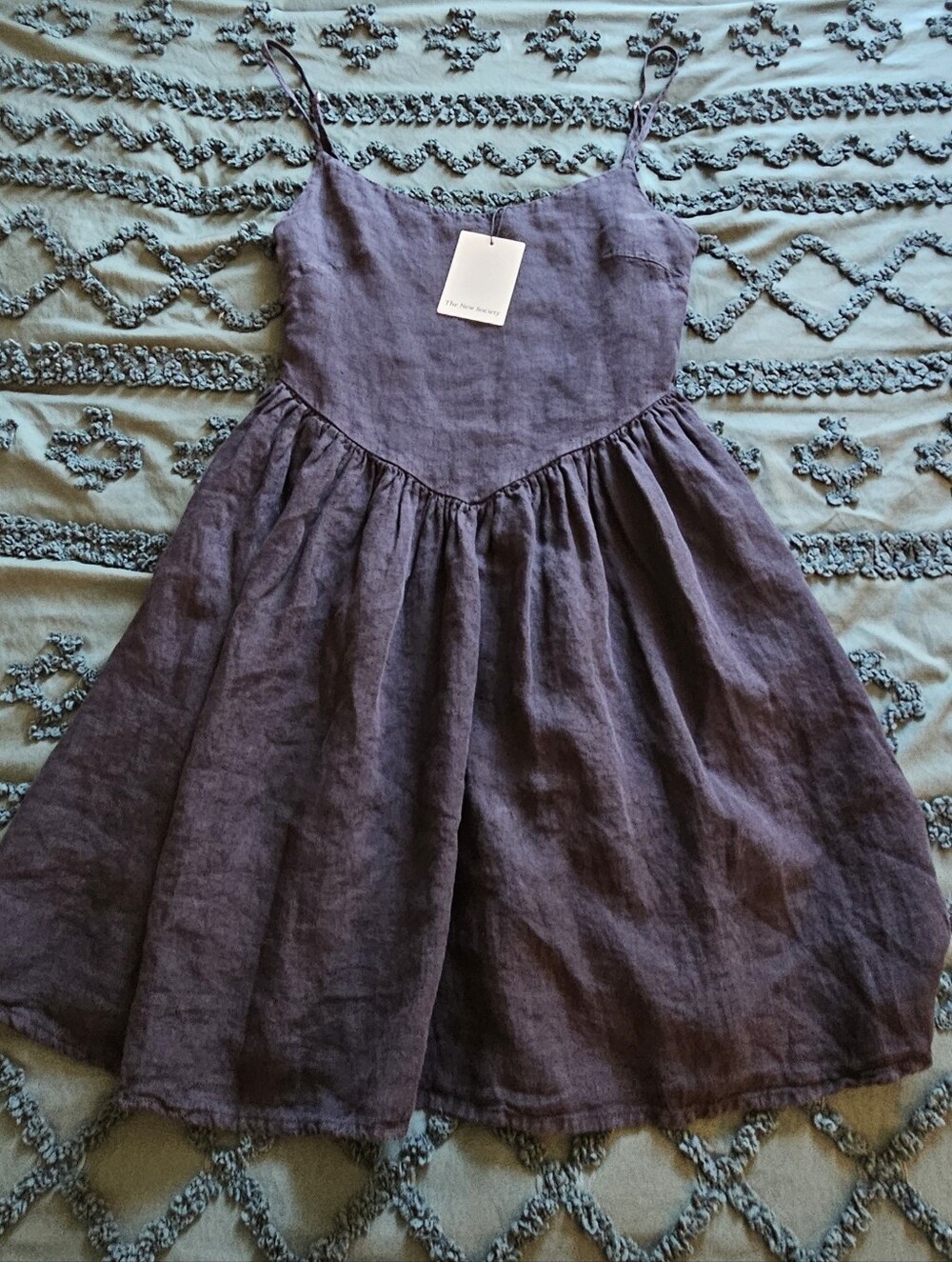 BNWT The New Society Hera 100% Linen Spaghetti-Strap Mini Dress in Caviar